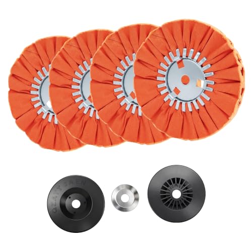Image of 8 inch Orange Airway Buffing Wheel and 4 Inch Airway Flange Kit,5 /8'' Arbor Hole,12 Plys /Medium Polishing for Angle Grinder - 5 PCS