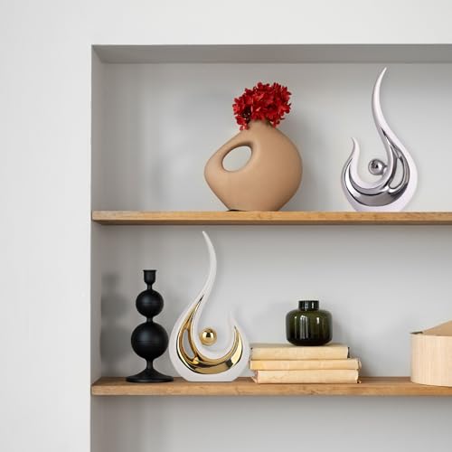 Esculturas modernas abstractas cerámicas Blanco y Plateado miniatura 3