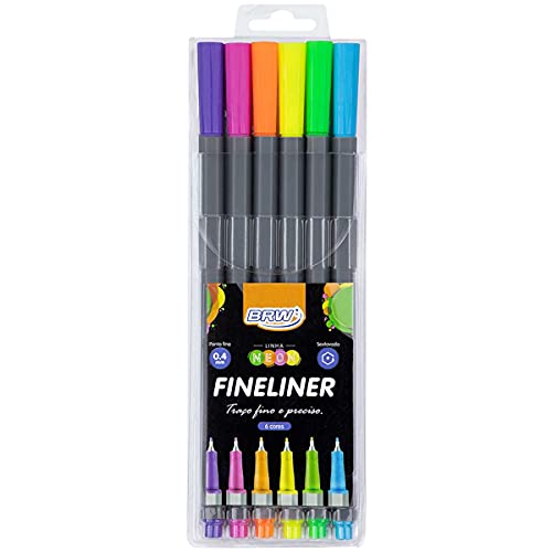 Marcador Fine Liner 0.4mm Neon Blister com 6 Unidades, BRW