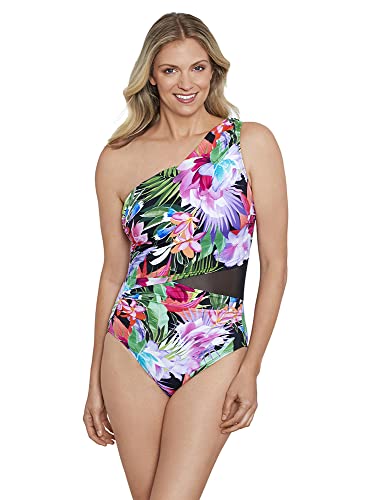 Penbrooke Shape Solver Women's Lush Life Mesh Inset One Shoulder Mio Soft Cup One Piece Swimsuit