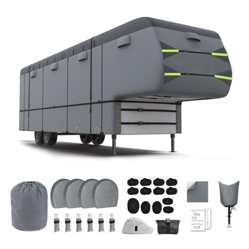 5th Wheel RV Cover 7 Layers Fifth Wheel Camper Cover Windproof Waterproof Rip-Stop UV Protection (Fit 33-35FT)