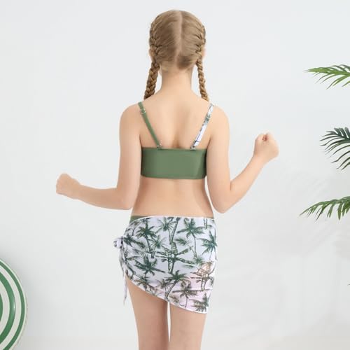Girls Swimsuit Bathing Suits Twist Cross Tropical Floral Bikini Sets Teen Girls' Swimwear 3Pcs with Cover Up 7-14T4
