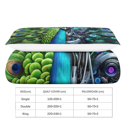 Parure de lit animaux pour chambre d'enfant et ado motif paon 3D