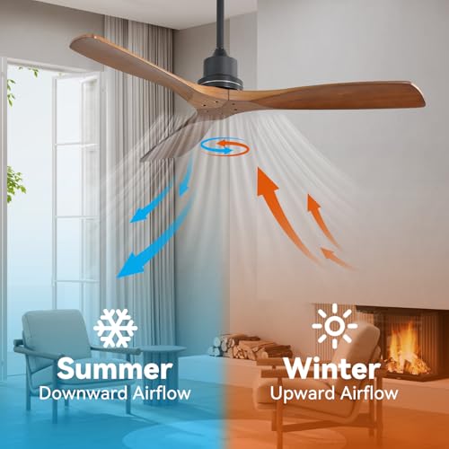 Image of Sofucor Ceiling Fan no Lights, 52 Inch Low Profile Flush Mount Ceiling Fans with Remote, Modern Wood Ceiling Fan for Bedroom Indoor Outdoor, 6-Speed Reversible DC Motor Dimmable Timer