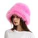 Fuzzy Bucket Hat Y2k Fashion Warm Winter Hat Fluffy Furry Plush Faux Fur Hats Fishing Hat Bucket Hats for Women 2025 Pink