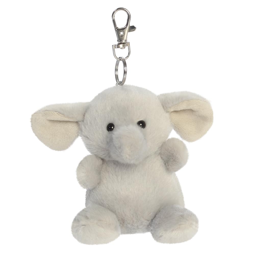 AURORA - 34480 - Palm Pals Stomps Elephant Clip-On 10cm Soft Toy - Fun Collectable Plush for Kids and Adult Collectors - Perfect for Birthdays, Gifts or Any occasion - Grey