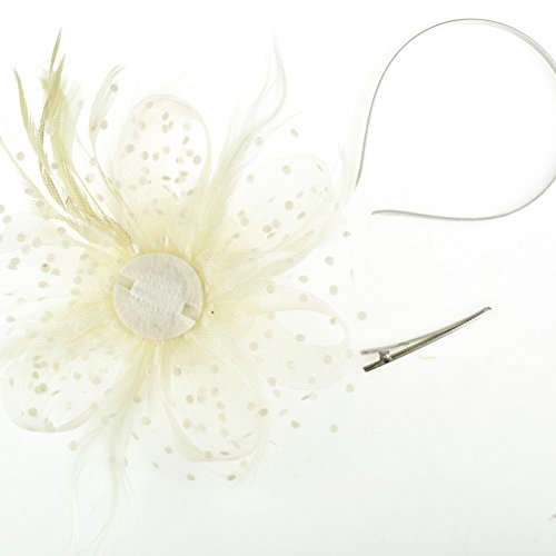 Image of DRESHOW Fascinators Hat Flower Mesh Ribbons Feathers on a Headband and a Clip Tea Party Headwear for Girls and Women
