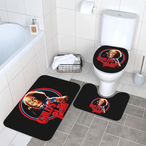 チャッキー チャイルドプレイ ホラー映画 トイレマット 3点セット フタカバー 浴室足ふきマット 吸水 速乾 滑り止め 抗菌 防臭 洗える ふわふわ おしゃれ 40x60cm