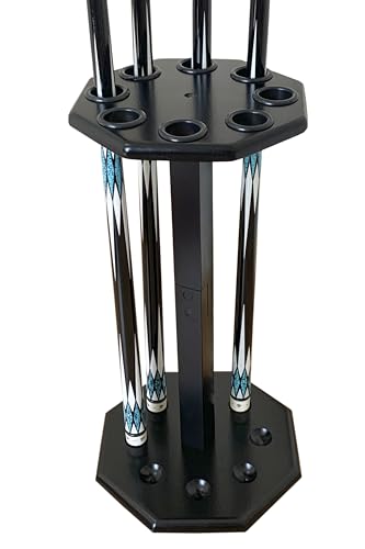 GACCO BILLIARDS Freestanding Billiard Cue Rack, Pool Table Accessories Hold 8 Cues, Pool Cue Stick Holder, Wooden Floor Stand Pool Cue Holder for Billiard Game Room (Black)
