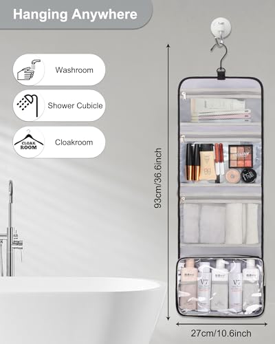 Relavel Travel Hanging Toiletry Bag for Men Women Travel Kit Shaving Bag Waterproof Large Makeup Bag Wash Bag Makeup Organizer Cosmetic Case for Bathroom Shower Black4