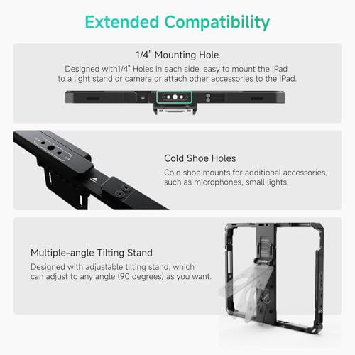 Image of Accsoon PowerCage II iPad Cage Protective iPad Case for iPads Gen 7,8,9,10,11 & i-Pad Air 3,4,5,6,7 & iPads Pro 10.5inch & 11inch M4, M5 Tablet Cage, Use with SeeMo /SeeMo 4K /CineView for Monitoring