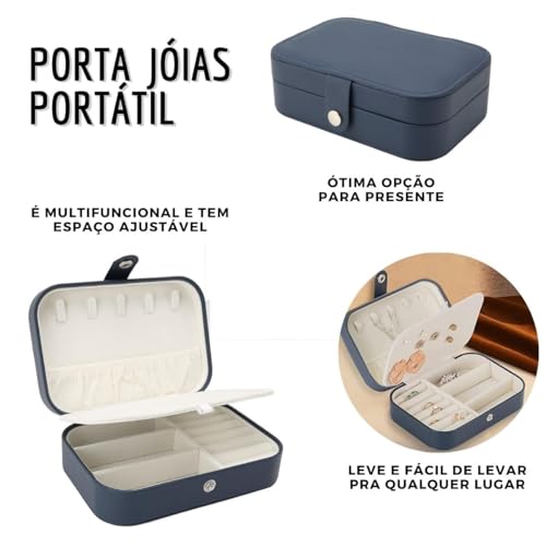 Porta Joias Maleta Weemsbox Portátil Viagem Couro Veludo Bijuteria (Azul)
