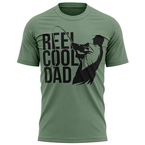 FunkyShirt Reel Cool Dad Funny Mens Fishing T Shirt Best Fisher Daddy Parody Fathers Day Birthday Gift Idea, Military Green, XL