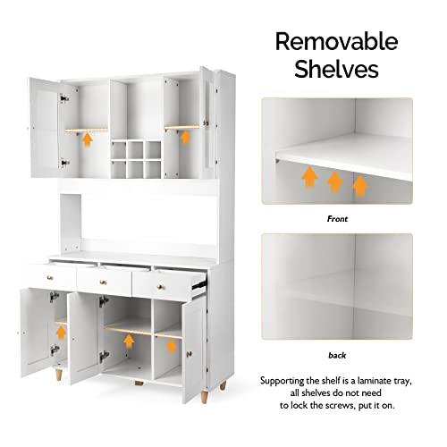 Vowner 71" Traditional Freestanding Kitchen Pantry Storage Cabinet, Pantry Cabinet With 3 Drawers And 5 Storage Cabinets, White #TOP2