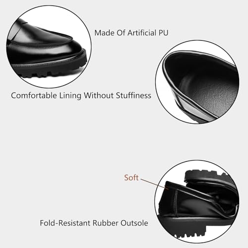 Lymphvity Platform Chunky Heel Loafers for Men Round Toe Slip-on Penny Shoes Casual Comfort Block Heel Dress Shoes2