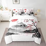 Feelyou Japanese Comforter Set Full Size 7 Pieces, Boys Girls Japan Fuji Mountain Bedding Set for All Season, Women Men Exotic Style Bed in a Bag with Comforter, Sheets, Pillowcases & Cushion Cover
