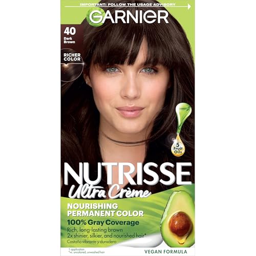 Garnier Nutrisse Ultra Crème Hair Color, Permanent Hair Dye with 100% Gray Coverage, Vegan & Cruelty-Free, 40 Dark Brown (Dark Chocolate), 1 Count