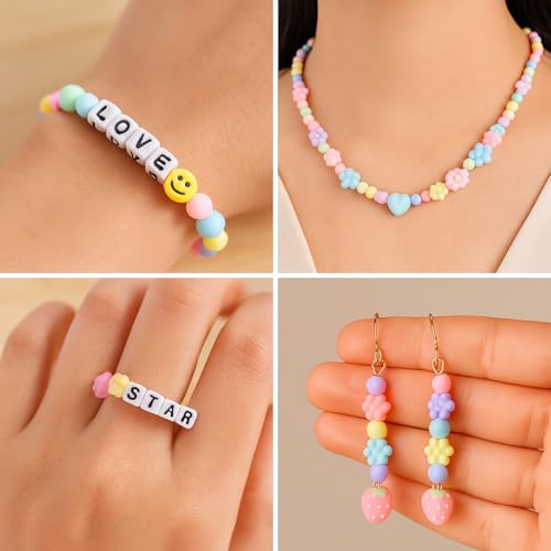 Image of ambitieux Bracelet Making Craft Kit 12 Types of Colorful 400+ pcs of Plastic Beads with Elastic - (Light Open Multicolor 3)