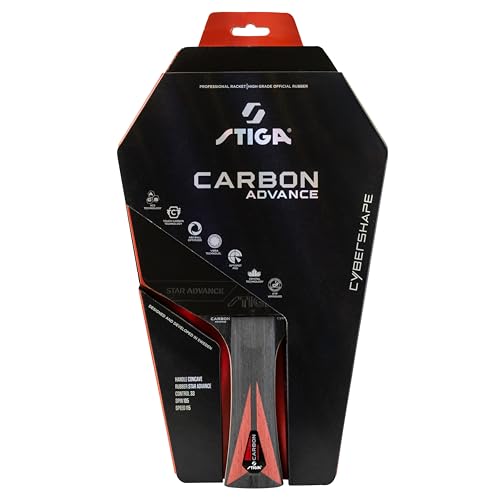 Pala de Tenis de Mesa STIGA Carbon Advance Cybershape: Pala de Madera de 5 Capas y 2 Capas de Fibra de Carbono; con un Sweet Spot optimizado más Grande y Goma Star Advance.