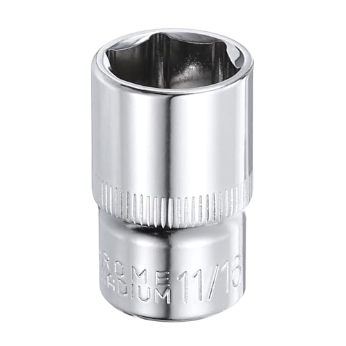 Image of sourcing map 6-Point Socket 1/2" Drive by 11/16" SAE 1.5" Length Shallow Socket CR-V Square Drive Sockets Mirror Polished Chrome Socket Hand Tool for Car Repair Mechanical Maintenance