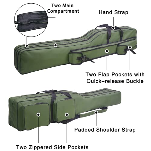 Foto von OROOTL Angelrute Angeltasche, Allround Rutentasche mit 2 Innenfächern Rod Case für Angelruten Angelgerät Tasche 130cm