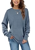 Aokosor Damen Pullover Sweatshirt Langarmshirt für Damen mit Crewneck Winter Tops Blau L