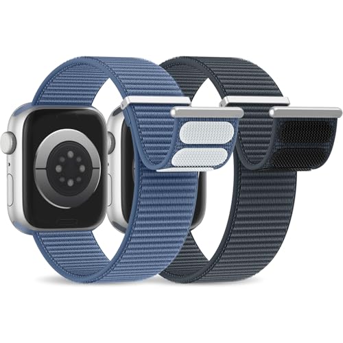 2 Stück Nylon Armband Kompatibel mit Apple Watch Armband 40mm 41mm 42mm 38mm 46mm 45mm 44mm 49mm Gewebtes Klettverschluss Sport Loop Armbänder für iWatch SE Ultra Series 10 9 8 7 6 5 4 3 2 1