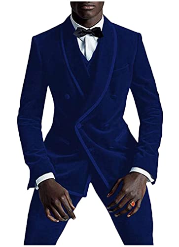 Men's Double Breasted Green Velvet Wedding Suits Shawl Lapel Groom Tuxedos 2 PC Prom Suits