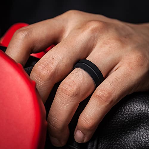 ThunderFit Silicone Wedding Rings for Men, Breathable Brushed Top Middle Engraved Line Rubber Engagement Bands 8.2mm Wide 2.5mm Thick - 1/4/6/7 Variety Multipack4