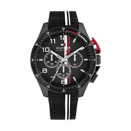 Tommy Hilfiger Chronograph Quarz Uhrfür Herren mit Schwarzes Silikonarmband - 1792168
