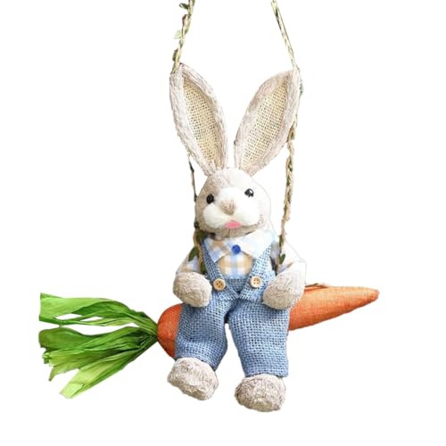 Agmoctz Figura de conejo de paja de Pascua Conejo de paja en columpio zanahoria estatua de conejo para colgar, adorno para vacaciones, decoración del hogar, duradero, B