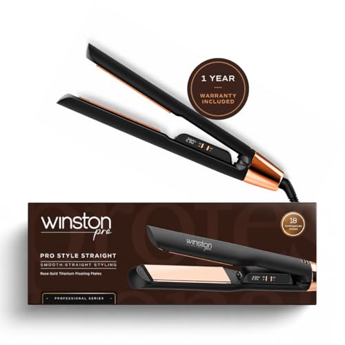 Image of Winston Pro Style Hair Straightener with Rose Gold Titanium Floating Plates, Smart Temperature Display, 3 Heat Modes, 40mm Wide Plates, 360 Swivel Cord & Auto Shut-Off for Women & Men
