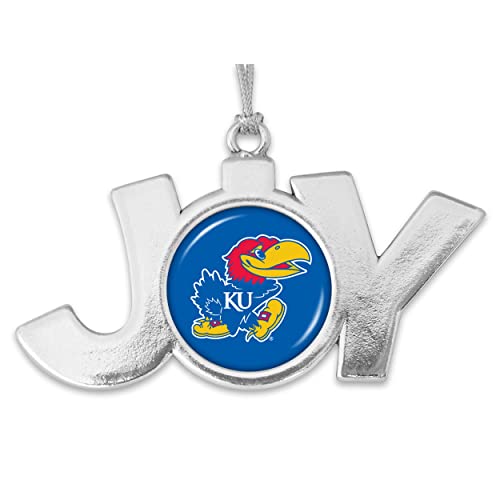 From the Heart Enterprises Kansas Jayhawks Joy with Team Logo Silver Metal Christmas Ornament Gift Tree Decoration KU