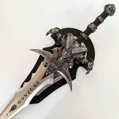 48 Inch Frostmourne Sword Replica Metal Stainless Steel Blade Zinc Alloy Hilt Arthas Lich King Warcraft Collectible Display Sword for Gift Decor Send Hanging Board