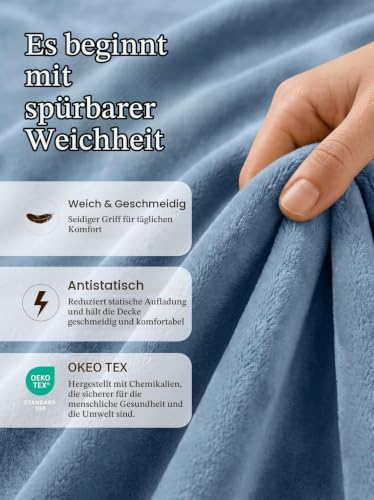 Utopia Bedding Fleecedecke Leichte Decke für Bett, Couch oder Sofa, Geeignet für alle Jahreszeiten [228x228 cm, Steinblau] – Ansicht 2