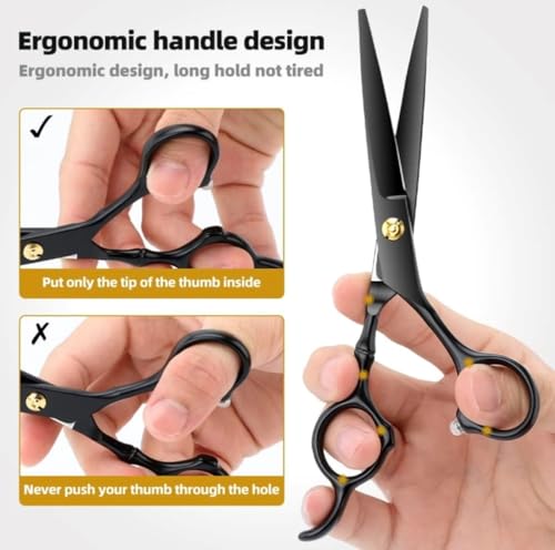 Image of Professional Hair Shears 6.5 inch Black Blind Hole Sharp Hair Scissors Hair Cutting Scissors Barber Scissors Barber Shears Haircut Scissors