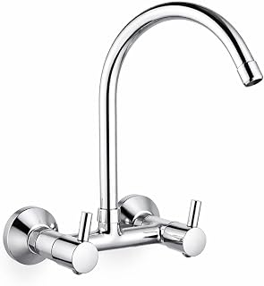 Brass Kitchen Sink Mixer Tap 2 in 1 BK-7405 Tap with 360° Swivel Spout | Hot & Cold Water Control | Chrome Plated | Heavy Brass Cartridge | Dual Lever Design