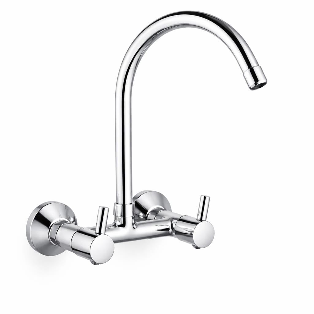 10X Brass Sink Mixer Tap 2 in 1 BK-7405 for Kitchen Long Swinging Swivel Spout Wall Mounted Chrome Plated-image-49