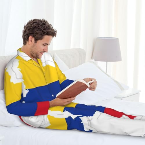 Pyjama classique Colombie à col cranté pour homme ensemble de détente imprimé drapeau - 3