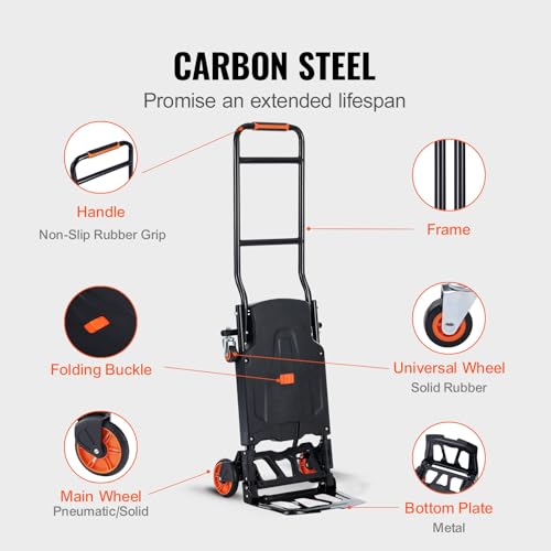 Image of VEVOR Aluminum Folding Hand Truck, 2 in 1 Design 300 Lbs Capacity, Heavy Duty Industrial Collapsible cart, Dolly Cart with Rubber Wheels for Transport and Moving in Warehouse, Supermarket, Garden