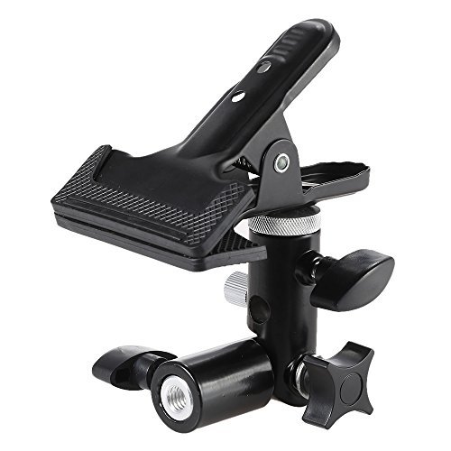 Andoer Titular de Clip Abrazadera Metálica con 5/8" Accesorio de Soporte de Luz 1/4" a 3/8" Adaptador de Tornillo de Montaje Giratorio para Foto Estudio Reflector y Fondo