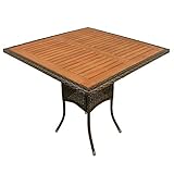 IND-70113-TI - Gartentisch Valencia aus Polyrattan Geflecht mit Holz Tischplatte - 85 x 85 x 74 cm quadratisch