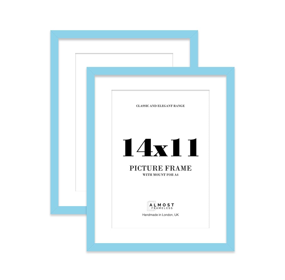 Light Blue Picture Frame 14x11 With A4 Mount for Photos - Wall & Table Display, Landscape or Portrait, 2 Pack