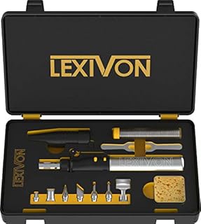 LEXIVON Butane Soldering Iron Multi-Purpose Kit | Cordless Self-Igniting Adjustable Flame 7-Tip Set | Pro-Grade (LX-770)