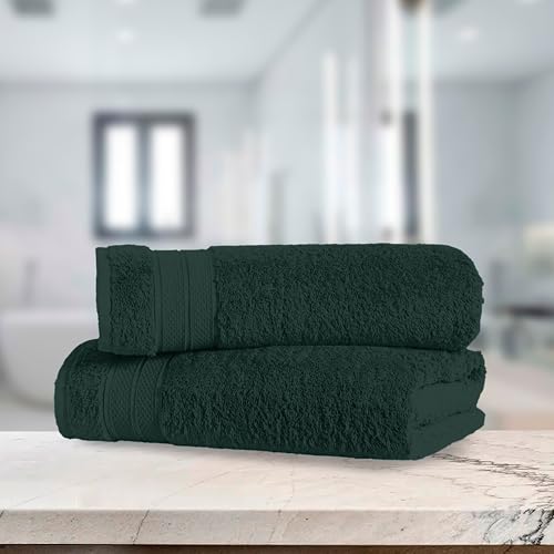Image of Elegant Comfort Three Line Popcorn Towel Set for Bathroom 27 x 54 inches, Premium Hotel Quality 2-Pack Bath Towels, 100% Turkish Cotton, Soft and Durable, Quick Dry and Highly Absorbent, Forest Green