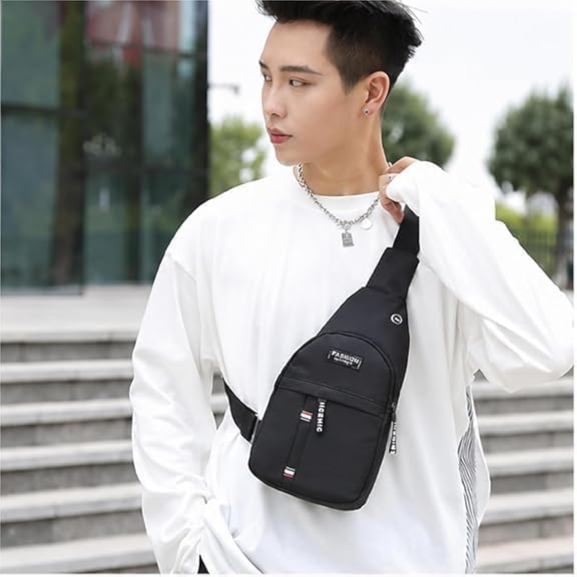 Men's Stylish Black Chest Bag with Adjustable Strap