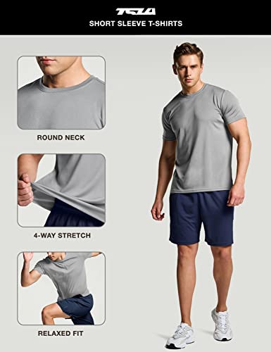 Tsla Men's Workout Running Shirts, Dry Fit Moisture Wicking T-Shirts, Sports Gym Athletic Short Sleeve Shirts, Hyper Vent Light Grey, X-Small #TOP5