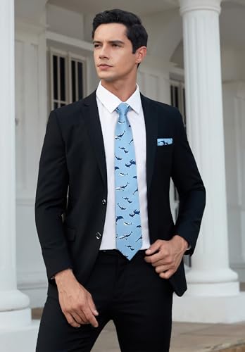 Image of HISDERN Ties for Men Classic Animal Tie and Pocket Square Set Jacquard Woven Silk Neckties Handkerchief Wedding Party