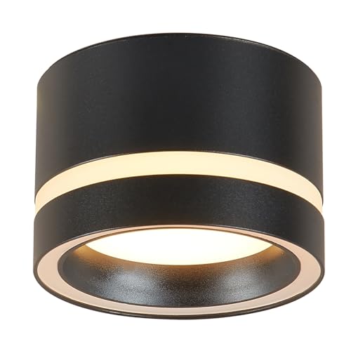 HCFEI LED Aufbauspots IP44 - Ø85*55mm Deckenspots - 6W 600LM GX53 LED Aufbaustrahler - Aluminium Aufputz 230V Aufbauleuchte Deckenlampe für Bad Badezimmer (Schwarz 2700k 1 Stück)