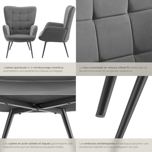 Fauteuil rembourré Velours côtelé fin - vue 8